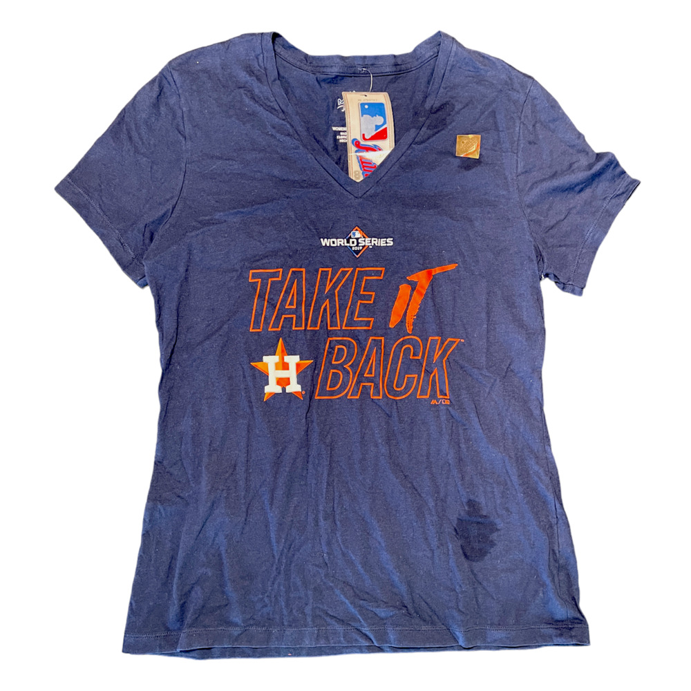 Majestic Houston Astros "Take It Back" World Series V-Neck T-Shirt Womens Medium